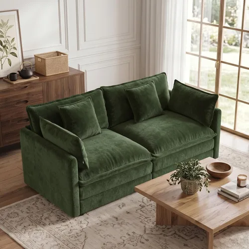 Vista 16 de SoarFlash Comfy - Sofá individual modular de chenilla con otomana, color beige Conjuntos de sofás modulares de montaje aleatorio, moderno sofá