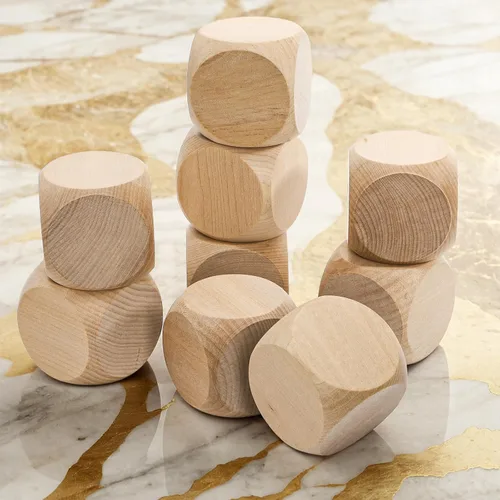 Vista 5 de 20 dados de madera en blanco, bloques cuadrados sin terminar de 2 pulgadas, cubos de madera en blanco de 6 caras con esquinas redondeadas