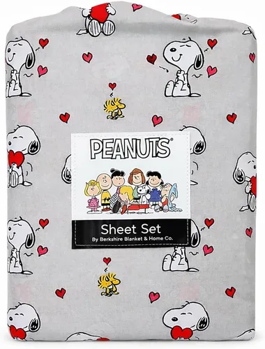 Vista 4 de Berkshire Blanket Peanuts - Juego de sábanas para el día de San Valentín (gris - siesta con corazones, matrimonial)