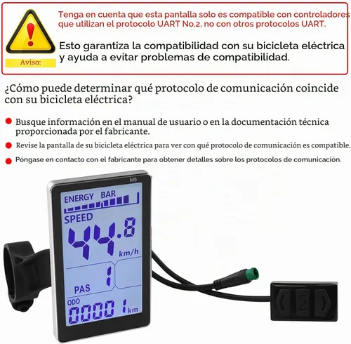 Vista 5 de Pantalla LCD para Bicicleta Eléctrica, Métrica de Panel de 5 Pines para E Scooter M5 con Conector Impermeable, Pantalla de Control de Medidor