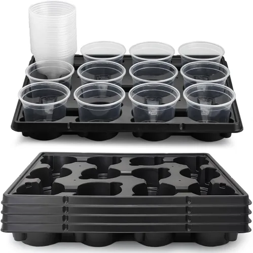 Vista 25 de RooTrimmer Macetas de turba de 3.15 pulgadas, 100 piezas con bandejas de plántulas de 20 celdas, 5 unidades, macetas biodegradables para inicio