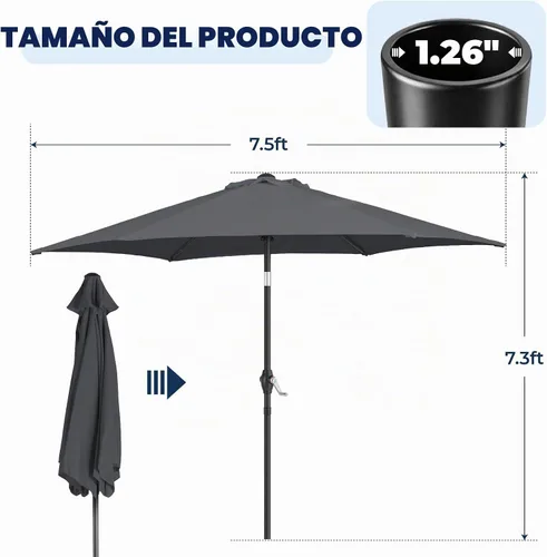 Vista 3 de VINGLI Mesa auxiliar para exteriores con sombrilla de patio de 7.5 pies, mesa de patio pequeña con agujero para sombrilla de 1.57 pulgadas, altura