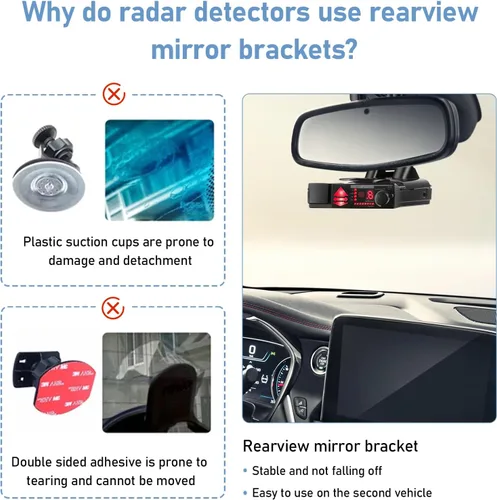 Vista 4 de SDSACZMU Soporte para detector de radar, detector de radar de coche, soporte de varilla de espejo retrovisor, compatible con Valentine V1 Gen1