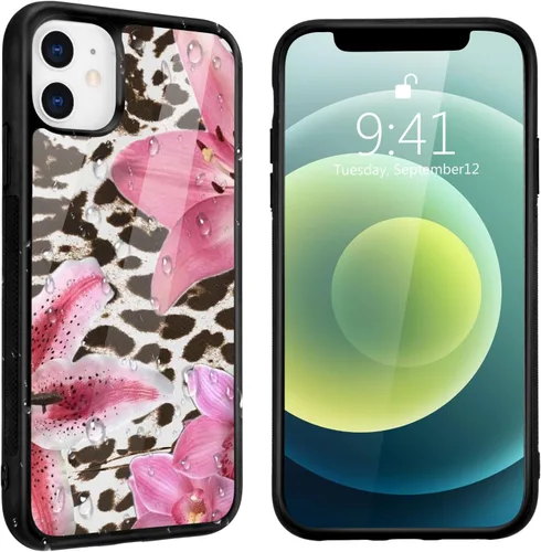Vista 6 de Funda para iPhone 15 con estampado de leopardo negro y lirio rosa para iPhone 15, funda protectora de TPU con parte trasera dura, a prueba