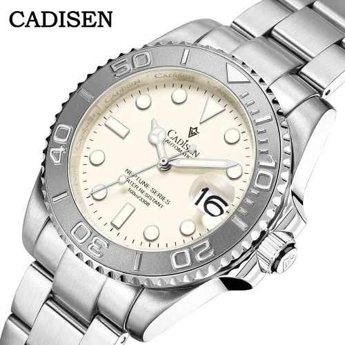 Vista 7 de CADISEN Reloj mecánico automático para hombre, reloj casual para hombre, correa de cuero, impermeable, zafiro