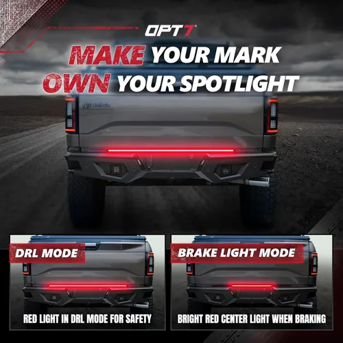 Vista 2 de OPT7 Flexible Tira de Luz LED de 48 Pulgadas para Freno, sin Señal de Giro, Luz de Tercer Freno Impermeable DRL Roja 12V para Camioneta, Furgoneta