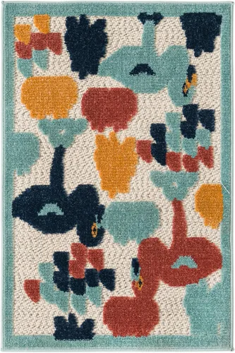 Vista 2 de Unique Loom Belize Outdoor Collection - Alfombra de área Moho (2 pies x 3 pies 1 pulgada, rectangular, blanco/azul marino)