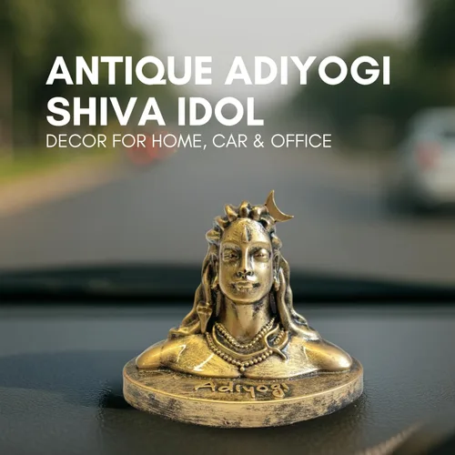 Vista 7 de Vedic Charya - Estatua de Adiyogi Shiva de 4.5 pulgadas - Ídolo de resina hecho a mano de Mahadev Dhyana Mudra para tablero del coche, escritorio