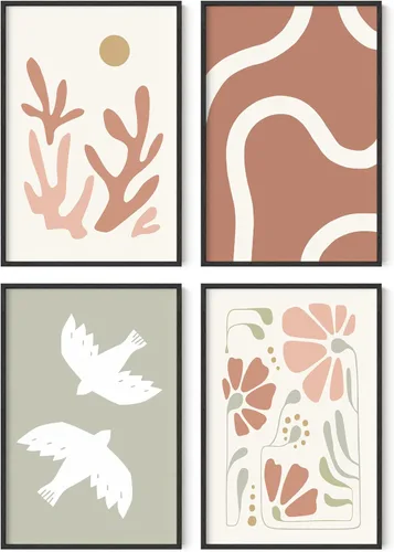 Vista 31 de HAUS AND HUES Arte de pared de montaña – Juego de 4 decoración de paisaje moderno de mediados de siglo, naturaleza y arte moderno Marco beige de 8