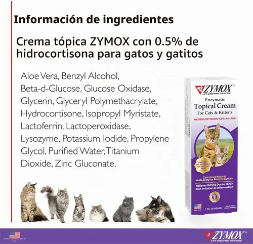 Vista 3 de Zymox Crema tópica para gatos y gatitos con hidrocortisona 0.5% - Tubo de 1 oz