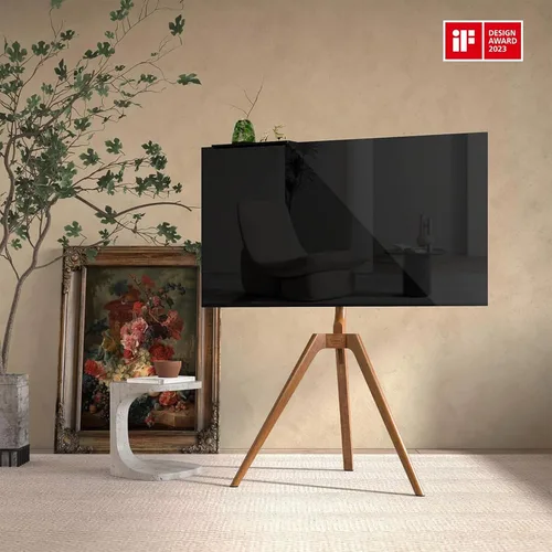 Vista 2 de PUTORSEN Soporte de TV con caballete de madera maciza para televisores de 45 a 65 pulgadas, cable oculto, nogal