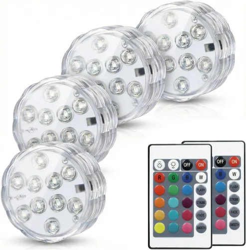 Vista 8 de Luces LED de calabaza con control remoto, 16 colores, 4 modos, funciona con pilas, luces sumergibles que cambian de color, para Halloween, calabaza