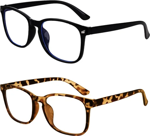 Vista 9 de Paquete de 2 lentes cuadrados de luz azul, unisex, anteojos ligeros para mujer, Halloween, vacaciones, uso diario