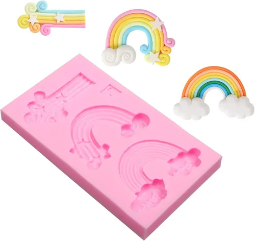 Vista 7 de Moldes de fondant de nube, 3 unidades, molde de silicona arcoíris para decoración de pasteles de chocolate, dulces, azúcar, cupcakes, decoración