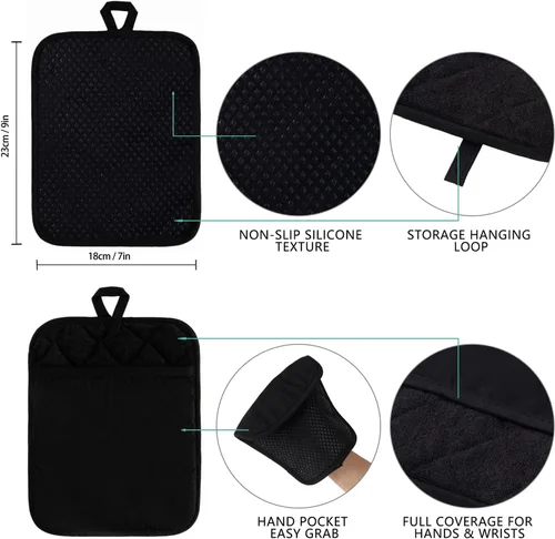 Vista 2 de Kitchen Everyday - Juego de 2 soportes para ollas básicos resistentes al calor, silicona suave, resistente al agua, guantes de horno con bolsillo