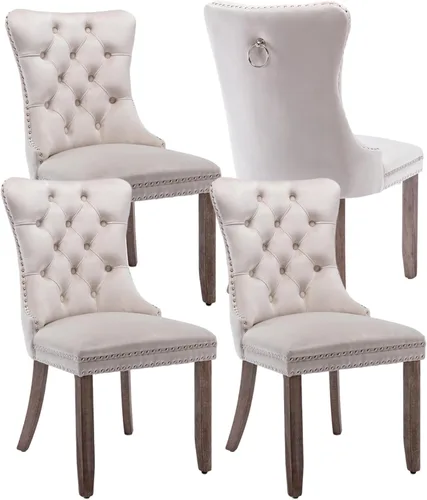 Vista 76 de Juego de 2 sillas de comedor de terciopelo beige, sillas de comedor tapizadas beige01