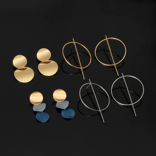 Vista 3 de CHANBO 8 pares de aretes de acrílico coreano para mujer, geométricos, redondos, dorados, joyería femenina, Metal, no conocido