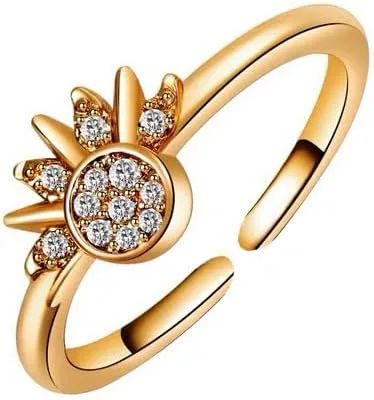 Vista 5 de Juego de anillos de luna y sol para mujeres y niñas, anillos de diamantes de imitación, anillos a juego de sol y luna para pareja, novio, novia