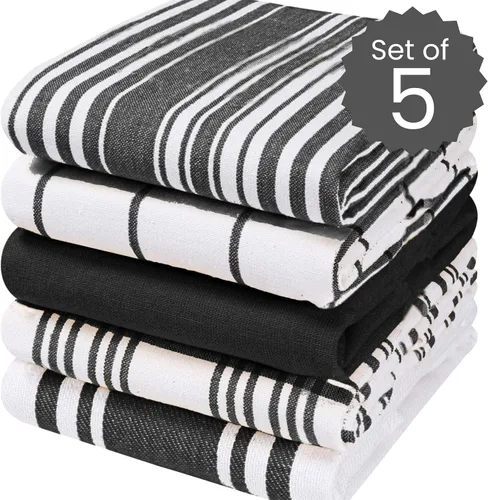 Vista 2 de Cotton Clinic Paquete de 5 toallas de cocina surtidas – Telas suaves absorbentes de secado rápido para mesa y cocina - Toallas de cocina, paños
