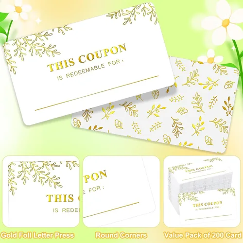 Vista 3 de Kosiz 200 tarjetas de cupón en blanco, certificados de regalo para pequeñas empresas, 3.5 x 2 tarjetas de cupón de canje de bricolaje Cupón