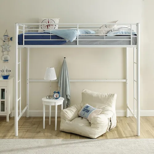 Vista 4 de Walker Edison Timothee Cama Litera Twin sobre Loft Industrial Urbana de Metal, Tamaño Twin, Blanco