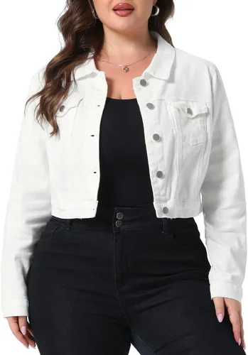 Vista 14 de uxcell Chaquetas de mezclilla cortas con botones de talla grande para mujer con costuras 2025