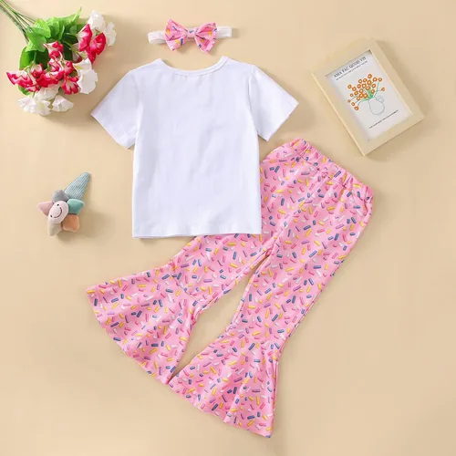 Vista 27 de Conjunto de ropa de cumpleaños para bebé niña pequeña, camiseta de manga larga, pantalones de campana, diadema