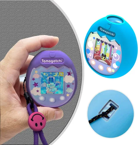 Vista 6 de JCHPINE Estuche de transporte duro y funda de silicona compatible con la máquina de juego de mascotas virtuales interactivas Tamagotchi Pix Azul