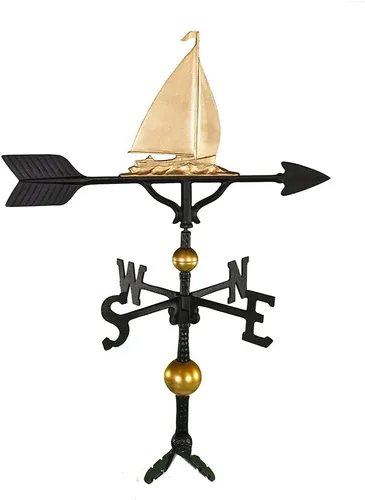Vista 13 de Montague Metal Products Veleta de 32 pulgadas con adorno de velero dorado Oro