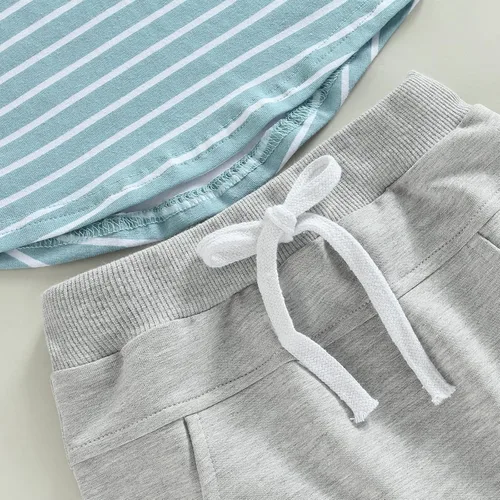 Vista 13 de Conjunto de ropa de verano para niños pequeños, 2 piezas, camiseta de manga corta con cintura elástica