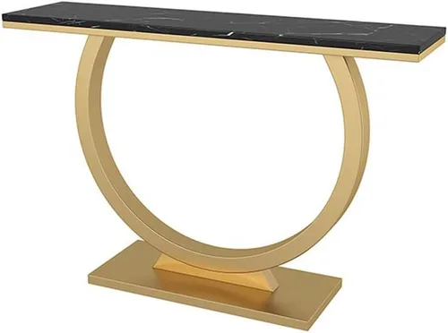 Vista 3 de Mesa decorativa de estilo glamuroso con base de pedestal y mesa rectangular de mármol para porche de pizarra contra la pared, decoración de caja