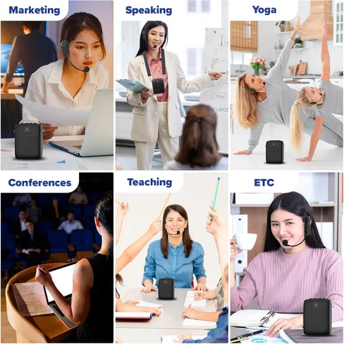 Vista 7 de Mini amplificador de voz inalámbrico con dos micrófonos Bluetooth Sistema PA recargable de megáfono portátil para enseñanza, altavoz pequeño