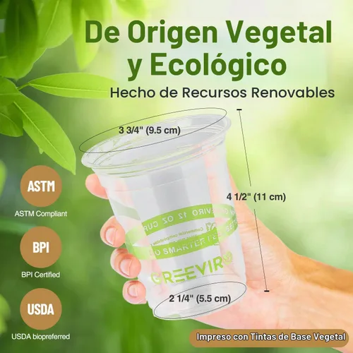 Vista 3 de Vasos de Plástico Transparente Compostables Ecológicos a Base de Plantas de 12 oz, Gruesos, Reutilizables, Desechables para Café Helado