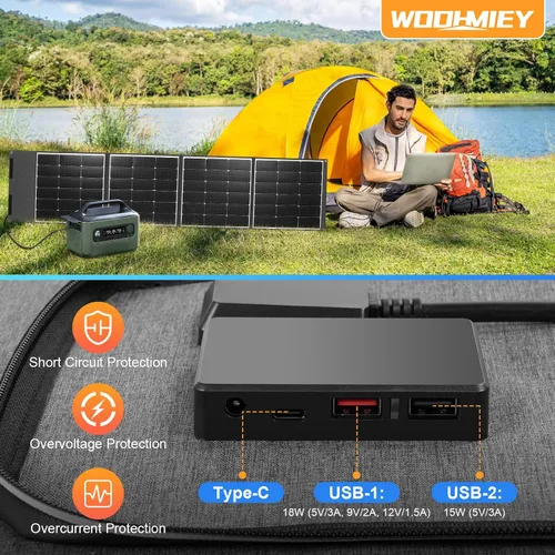 Vista 6 de Kit de panel solar plegable portátil de 200 W, cargador solar flexible de alta eficiencia con tasa de conversión del 24%, con soporte y controlador