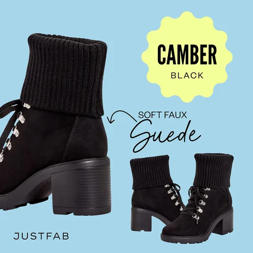 Vista 2 de JustFab Camber Botas de combate con cordones para mujer, gamuza sintética y ribete de suéter