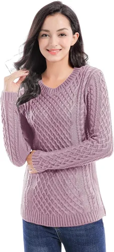 Vista 2 de v28 - Suéter elástico de punto trenzado con cuello redondo y manga larga para mujer