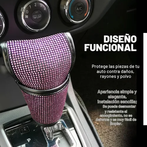 Vista 6 de KEVWR - Funda para palanca de cambios de coche con cristales brillantes, protector de palanca de cambios con brillo de strass, accesorios de Rosa