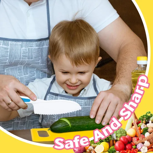 Vista 8 de Reaeon 5 piezas de juegos de cocina para niños reales, herramientas de cocina Montessori, juego de cuchillos para niños para cocina real, 4 piezas