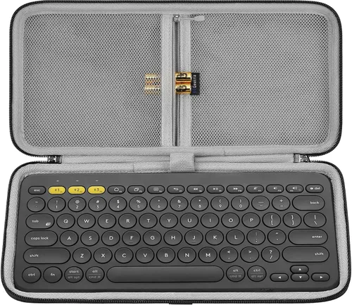 Vista 7 de Geekria Funda de transporte para teclado, funda protectora de viaje rígida para teclado compacto pequeño, compatible con Logitech K380, Logitech