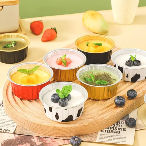 Vista 7 de Mini tazas de papel de aluminio para hornear cupcakes con tapas (40 piezas, 5 oz), forros redondos de papel de aluminio para cupcakes, moldes