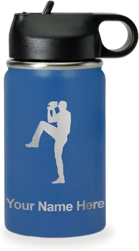 Vista 63 de LaserGram Botella de agua personalizada, jarra de béisbol, acero inoxidable de doble pared aislada al vacío con popote superior, regalo grabado Negro