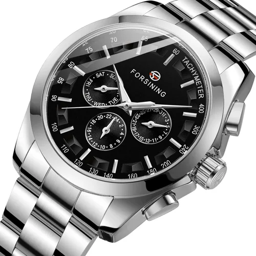 Vista 2 de FORSINING - Reloj analógico de cuarzo para hombre, resistente al agua, con correa de acero inoxidable