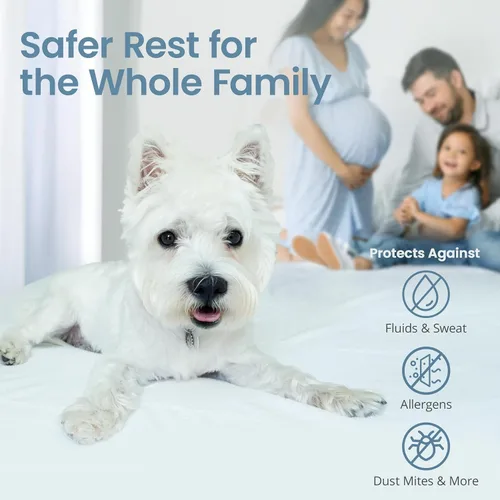 Vista 4 de SafeRest Protector de colchón impermeable tamaño Queen y 2 protectores de almohada con cremallera, suave, absorbente y transpirable de primera