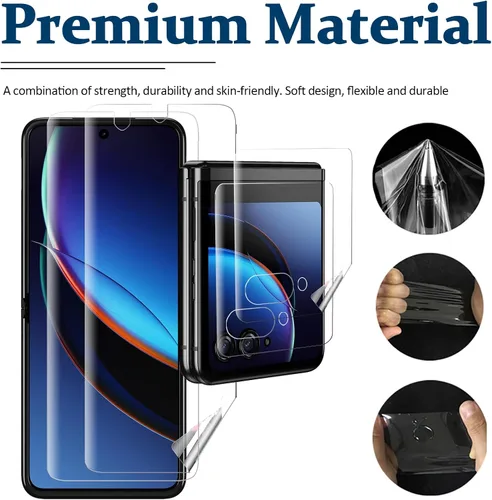 Vista 3 de Miimall - Protector de pantalla transparente HD para Motorola Razr+, 2 + 2 unidades, 2 unidades, parte delantera + interior, sin burbujas, cobertura