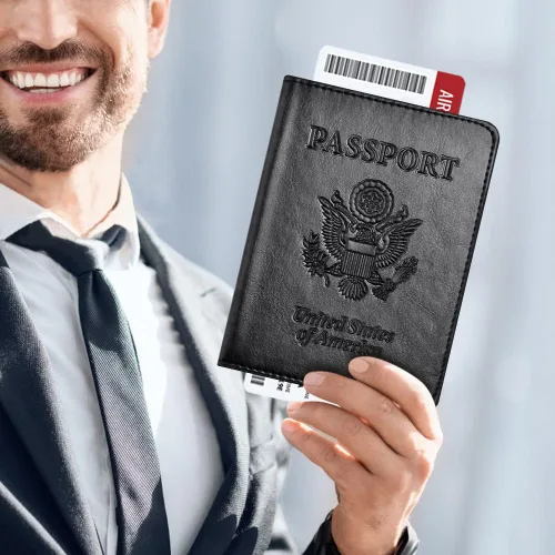 Vista 6 de Combo de tarjetero para pasaporte y vacuna, soporte para pasaporte con ranura para tarjeta de vacuna, cartera para pasaporte, funda para pasaporte