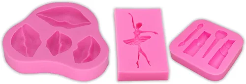 Vista 3 de 3pc chica bailarina, herramientas de maquillaje, labios boca silicona chocolate molde pastel decoración herramientas Fondant Sugarcraft moldes
