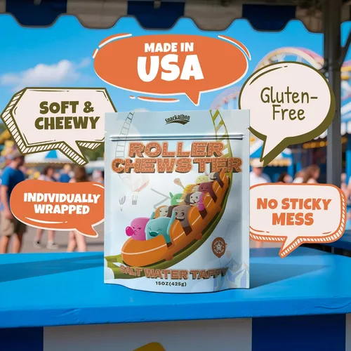 Vista 4 de Snackathon Mezcla Surtida de Taffy de Agua Salada – Edición Roller Chewster, Variedad de Carnaval de 10 Sabores, Dulces Gourmet Suaves y Masticables