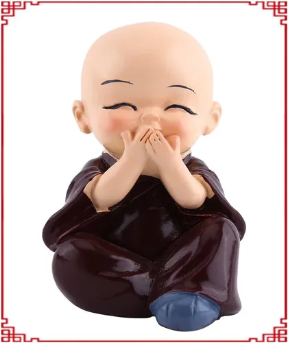 Vista 7 de 4 figuras de monjes, lindos monjes sabios de Kongfu para decoración interior de automóvil, decoración de resina, adorno de resina, no escucha