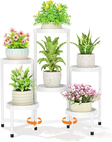 Vista 28 de LASZOLA Soporte plegable de 3 niveles para plantas de interior para múltiples macetas grandes, estante ajustable alto y resistente con estantería