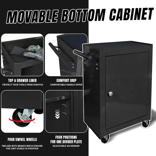 Vista 5 de Torin ATBD134B-BLACK Rolling Garage Workshop Tool Organizer: Detachable 3 Drawer Tool Chest with Large Storage Cabinet and Adjustable Shelf, Black